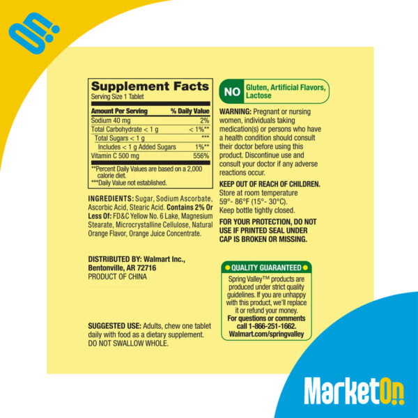 Vitamina C 500 Mg Spring Valley 60 Tabletas