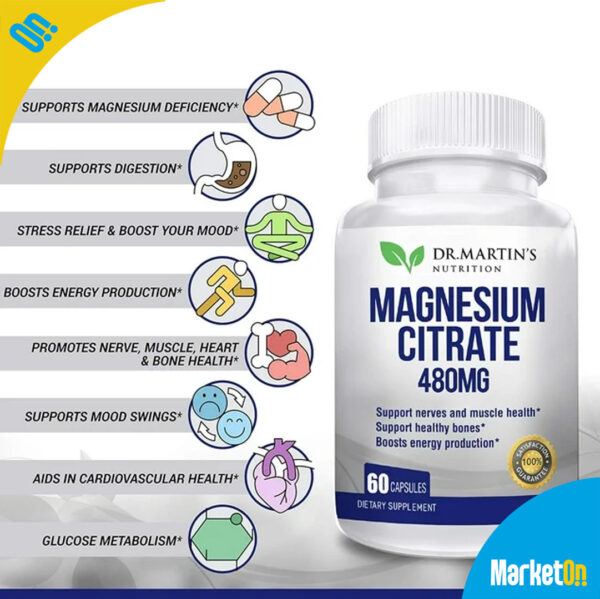 Citrato de magnesio 1500mg 60 capsulas